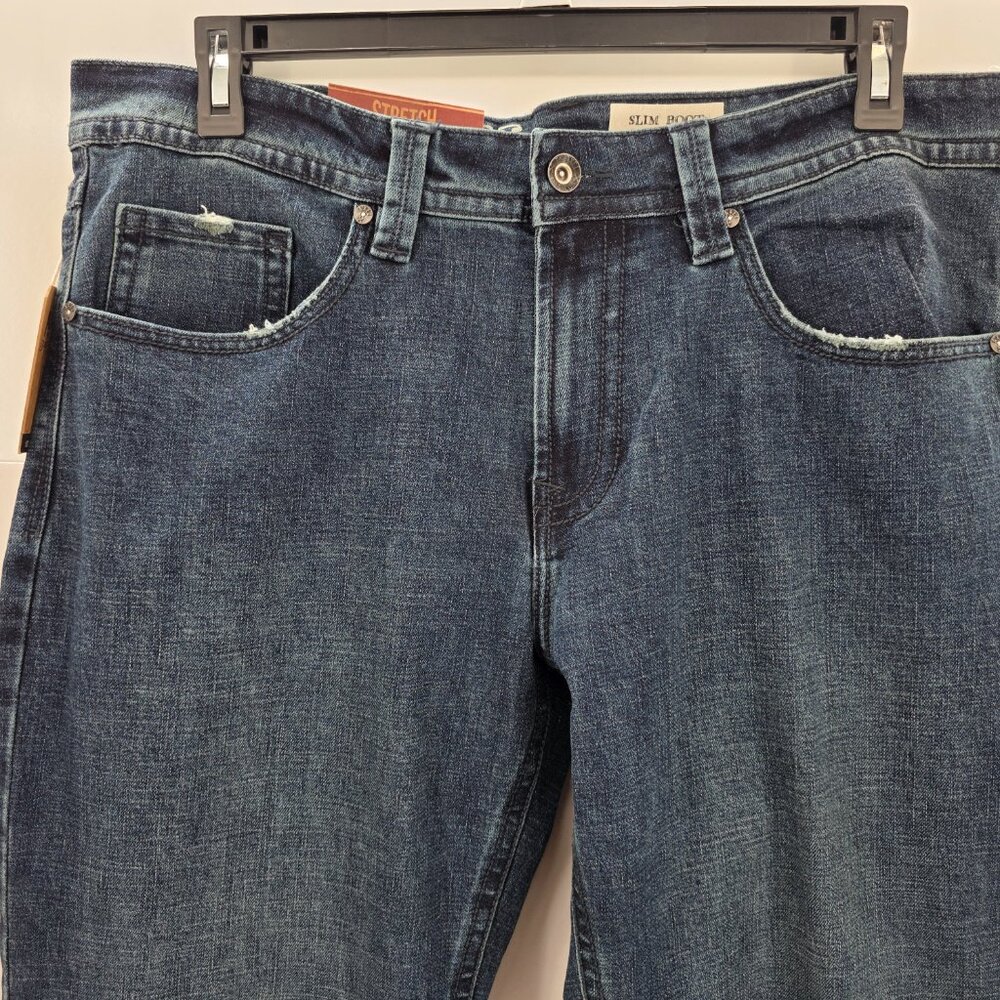 T.K. Axel Jeans Mens 36x32 Slim Boot Stretch Blue Denim Embroidered Pockets - Picture 4 of 13